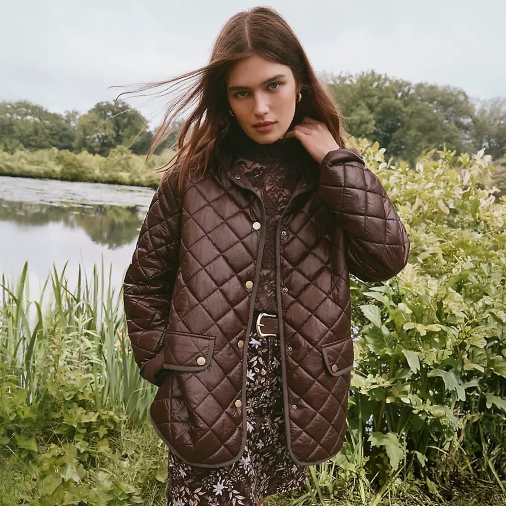 LOFT Quilted Brown Puffer Barn Jacket